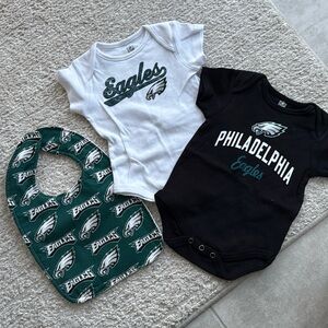 Philadelphia Eagles Baby Bundle Set - 2 NFL Onesies- 6-9 Months / 1 Quilted Bib